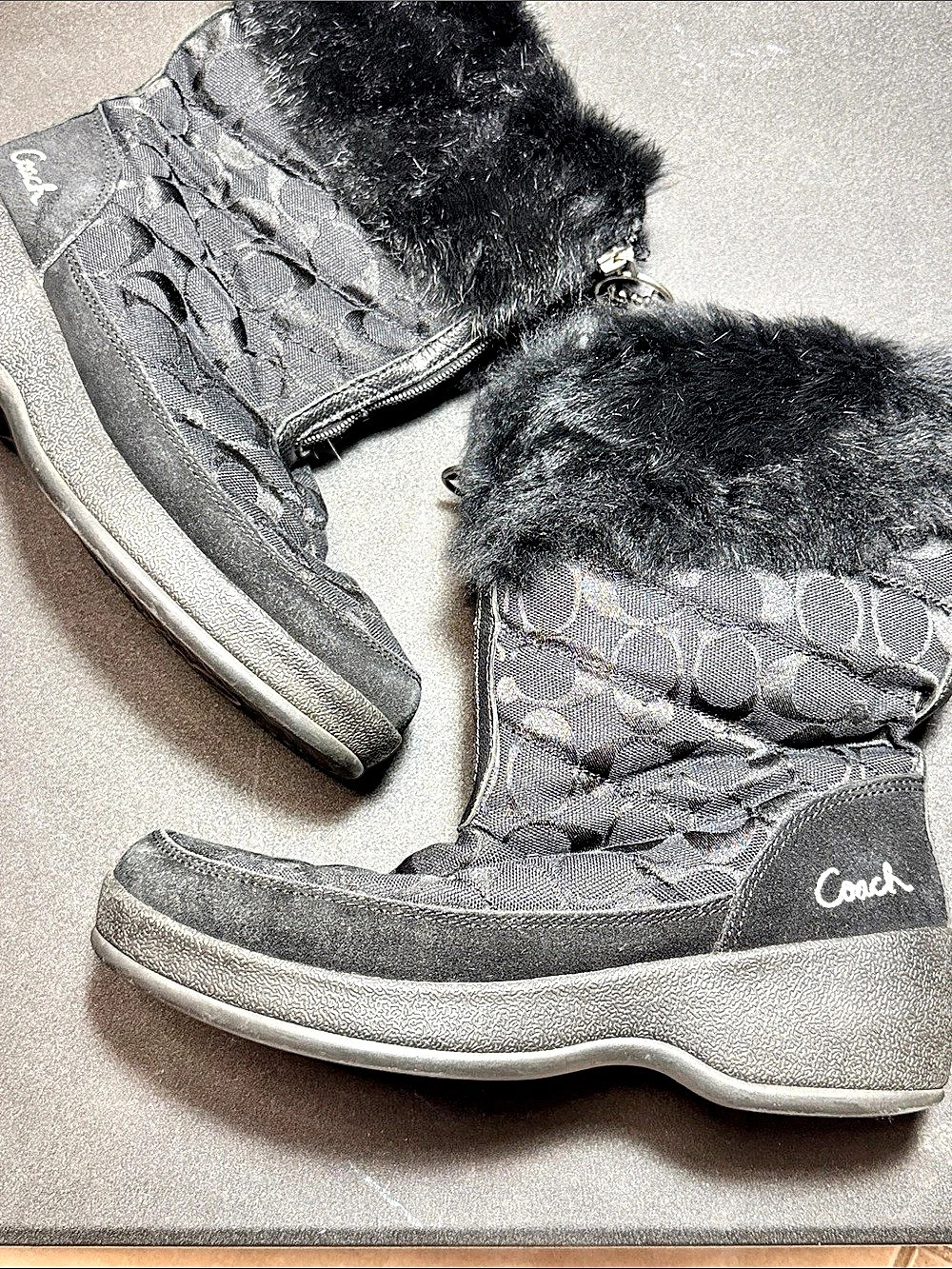 Coach Black Fur-Trim Winter Boots